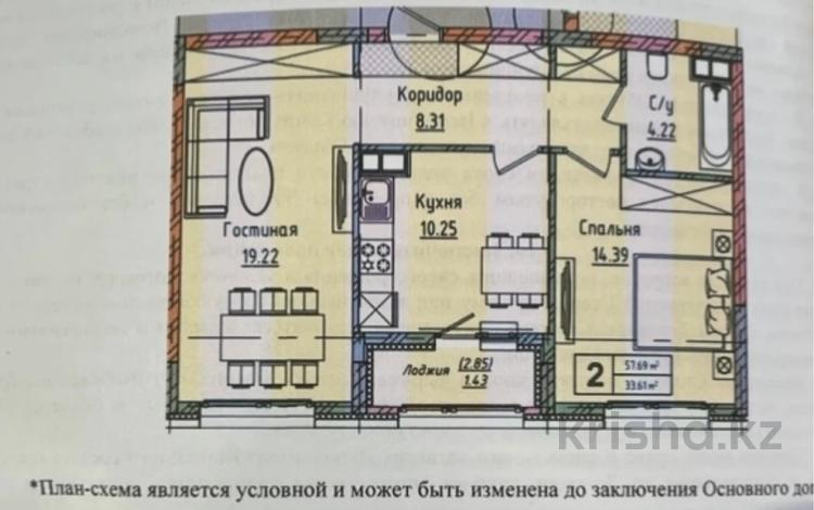 2-комнатная квартира, 57.69 м², 5/9 этаж, Туран — ГОРЯЧАЯ ЦЕНА