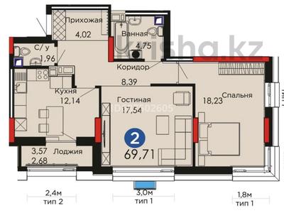 2-комнатная квартира, 69.71 м², 10/20 этаж, Туран 44/2 — Орынбор за 55 млн 〒 в Астане, Есильский р-н