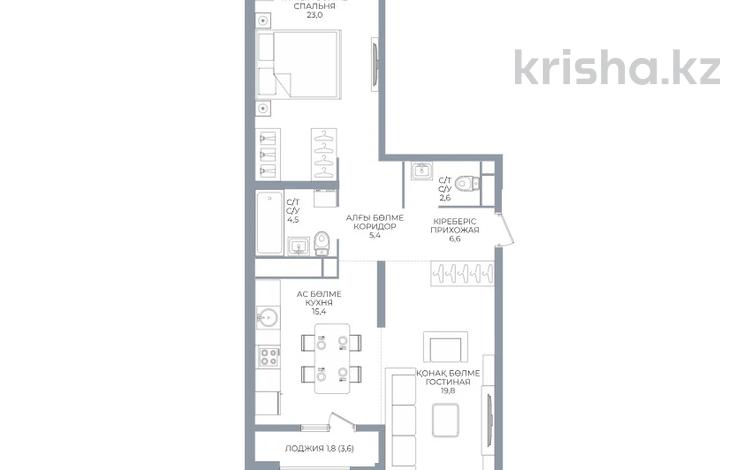 2-комнатная квартира · 80 м² · 3/16 этаж, Каныша Сатпаева 90/55Б — В СДАННОМ ДОМЕ! за 61.5 млн ₸ в Алматы, Бостандыкский р-н — фото 2
