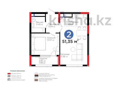 2-комнатная квартира · 51.35 м² · 12 этаж, Бухар жырау 20a за 45 млн ₸ в Астане, Нура р-н