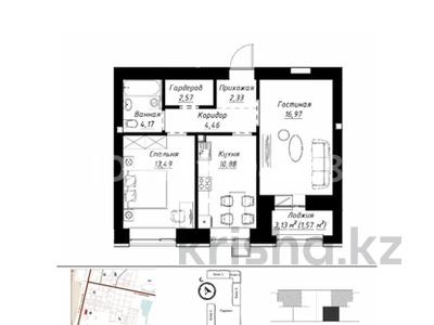 2-бөлмелі пәтер · 56.44 м² · 1/9 қабат, Айтматова 1, бағасы: 32 млн ₸ в Астане, Нура р-н