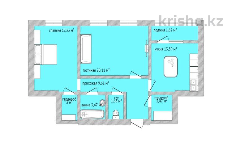 2-комнатная квартира · 75.6 м² · 4/9 этаж, каирбекова 83 за ~ 32.5 млн 〒 в Костанае — фото 2