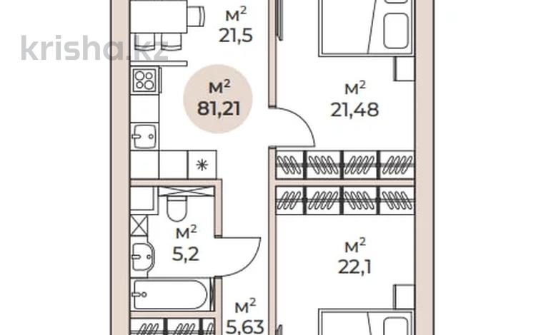 3-комнатная квартира, 81.21 м², Жартас участок 45