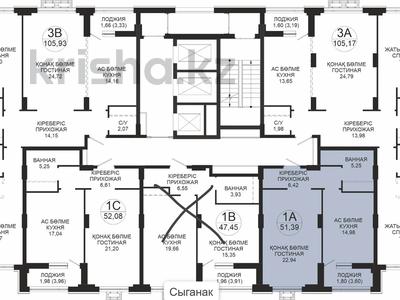 1-комнатная квартира · 51.39 м² · 4/18 этаж, Достык 8/5 за ~ 36.2 млн ₸ в Астане, Есильский р-н