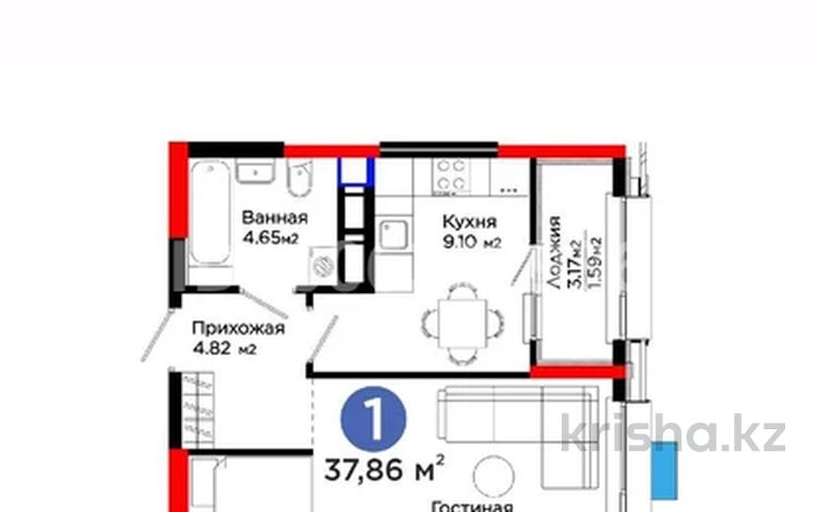 1-бөлмелі пәтер · 37.86 м² · 16/16 қабат, Калдаякова — напротив парка Металлургов, бағасы: 20.5 млн ₸ в Шымкенте, Туран р-н — фото 2
