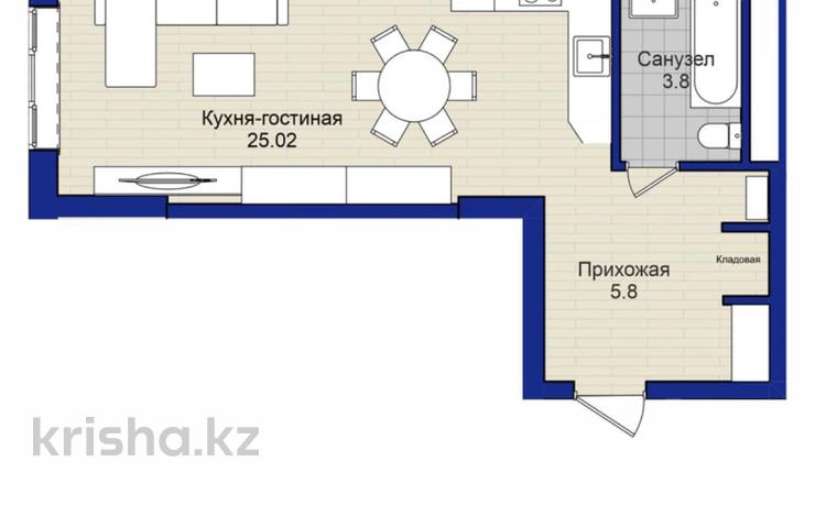 1-бөлмелі пәтер · 38 м² · 2/17 қабат, Туран 83/1, бағасы: 17.5 млн 〒 в Астане, Есильский р-н — фото 2