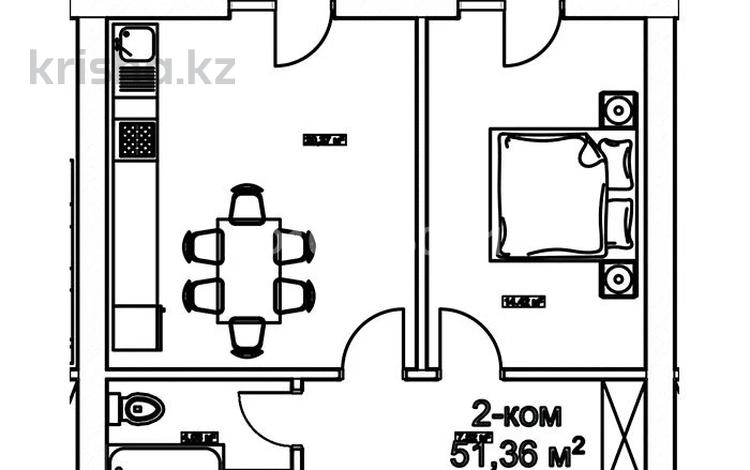2-бөлмелі пәтер · 50.36 м² · 4/12 қабат, ​Улица Шамши Калдаяков 46, бағасы: 21.5 млн ₸ в Астане, Сарайшык р-н — фото 2