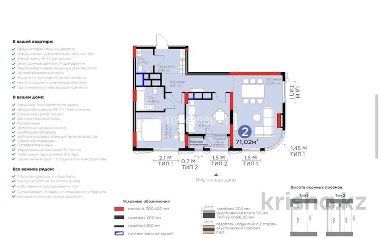 2-бөлмелі пәтер · 71 м² · 22/27 қабат, Туран 41 — Сыганак, бағасы: 59.5 млн ₸ в Астане, Нура р-н — фото 2