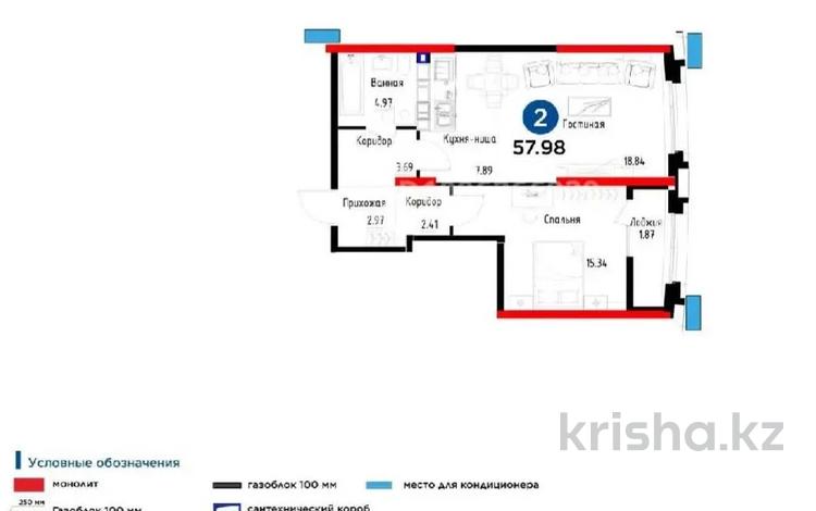 2-бөлмелі пәтер · 58 м² · 9/16 қабат, Тургут Озала 194, бағасы: 58.5 млн ₸ в Алматы — фото 2