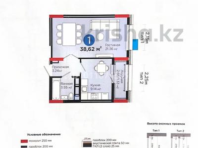 1-бөлмелі пәтер · 38.62 м² · 7/16 қабат, Улы Дала 4, бағасы: 25 млн ₸ в Астане, Нура р-н
