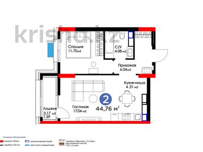 2-комнатная квартира, 45 м², 12/19 этаж, Туран 57/2 — -4% скидка за наличный расчет за ~ 24.6 млн 〒 в Астане, Есильский р-н
