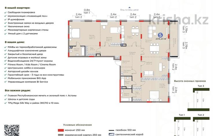 5-бөлмелі пәтер · 210 м² · 3/5 қабат, Е-314 — Ключи :24.10.🪀🪀🪀, бағасы: ~ 247.1 млн ₸ в Астане, Есильский р-н — фото 2