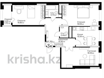 3-бөлмелі пәтер · 87.7 м² · 12/18 қабат, ул. Е-36 — БЕЗ КОМИССИИ/ ВЫБОР ЭТАЖА И ПЛАНИРОВКИ, бағасы: ~ 40.6 млн ₸ в Астане, Нура р-н