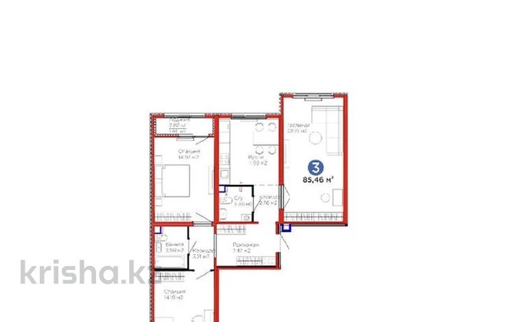 3-бөлмелі пәтер · 85.46 м² · 4/17 қабат, Улы Дала 12 — Block - A, бағасы: 44.9 млн ₸ в Астане, Нура р-н — фото 2
