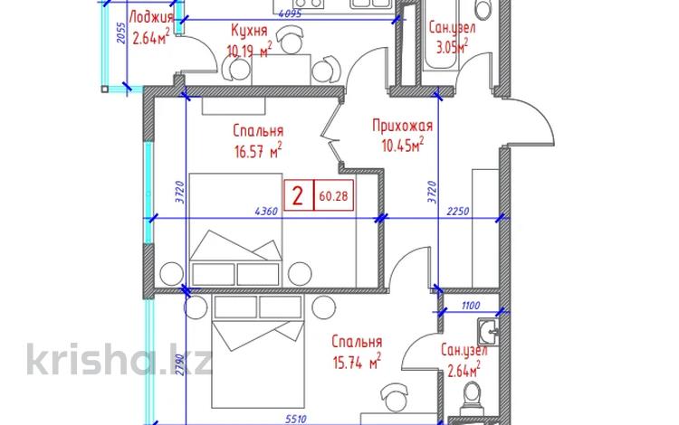 2-комнатная квартира, 60.28 м², 1/10 этаж, Алтын Орда 7/1а