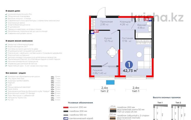 1-бөлмелі пәтер · 42.73 м² · 6/6 қабат, Тараз — Цена со скидкой 32 688 450 тг, бағасы: ~ 38.5 млн ₸ в Алматы, Турксибский р-н — фото 3