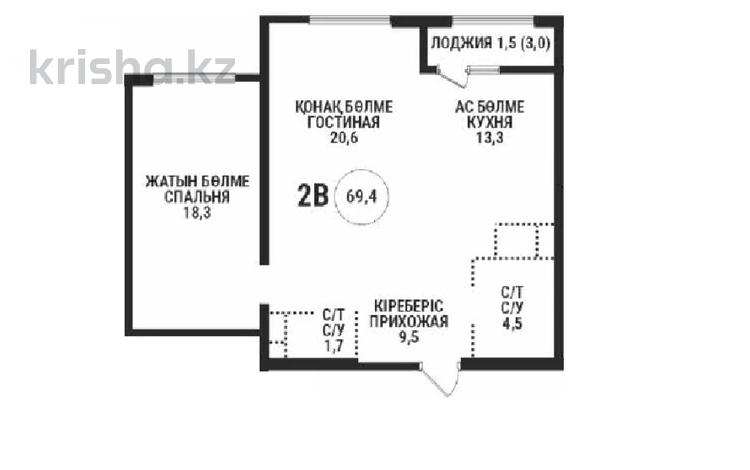 2-бөлмелі пәтер · 69.4 м² · 10/16 қабат, Сатпаева 90/58, бағасы: 55 млн ₸ в Алматы, Бостандыкский р-н — фото 2