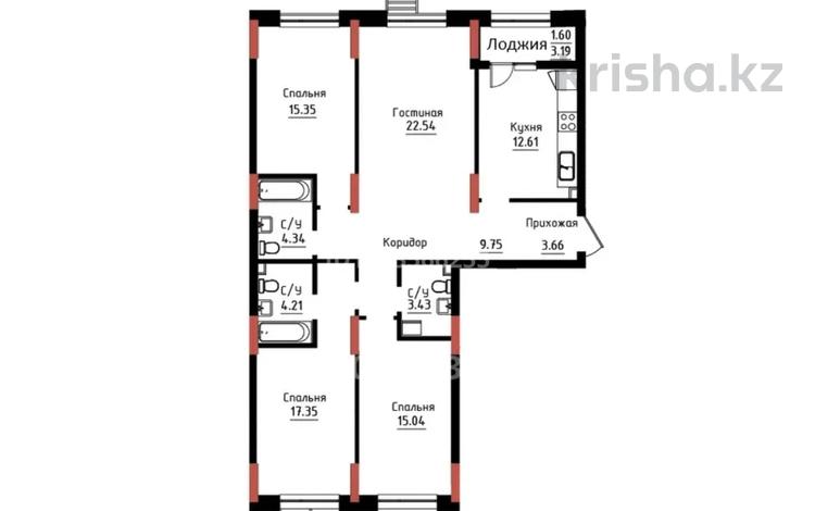 4-комнатная квартира · 109.88 м² · 1/9 этаж, Чингиз Айтматов 24/4 за 72 млн ₸ в Астане, Нура р-н — фото 3