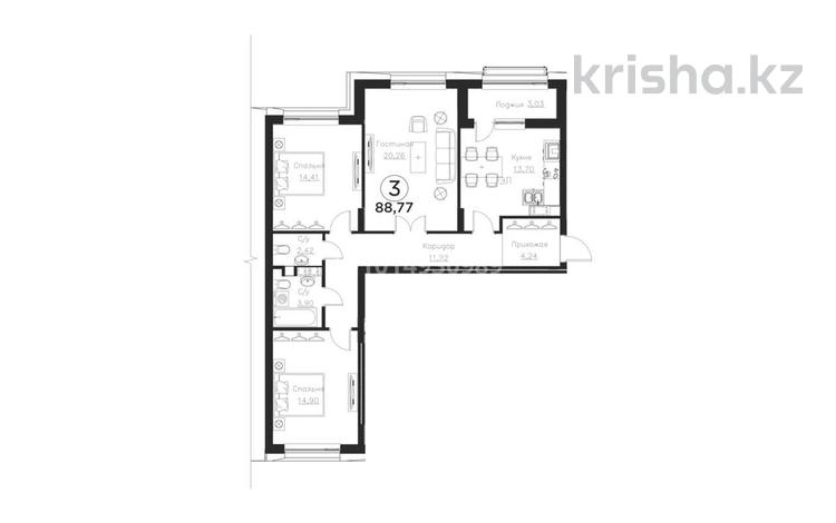 3-комнатная квартира · 90 м² · 3/9 этаж, Керей-Жанибек хандар 50/3 за ~ 80 млн ₸ в Астане, Есильский р-н — фото 2