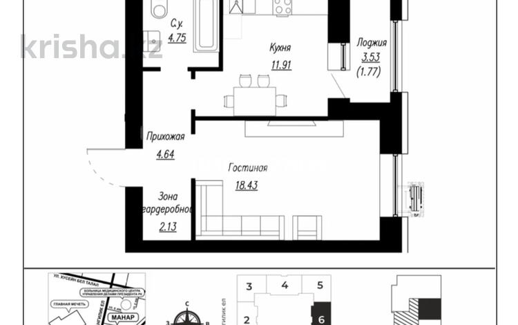 1-бөлмелі пәтер · 43.63 м² · 3/8 қабат, Александр Сызганов 1/3, бағасы: 30 млн ₸ в Астане, Есильский р-н — фото 8