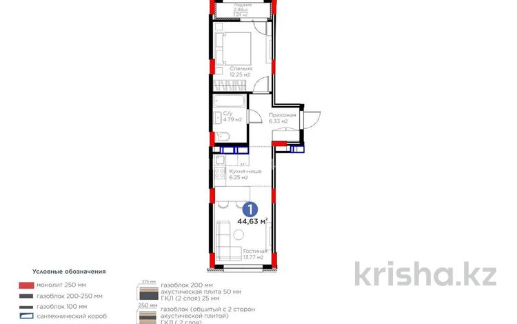 2-комнатная квартира · 44.7 м² · 4/9 этаж, E 511 25 за 24.5 млн ₸ в Астане, Есильский р-н — фото 9