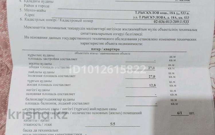 1-бөлмелі пәтер · 28 м² · 5/5 қабат, мкр Шанхай, Рыскулова 18а, бағасы: 6.5 млн ₸ в Актобе — фото 2
