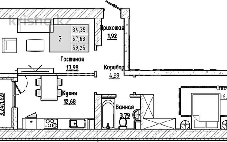 2-комнатная квартира · 60 м² · 9/9 этаж, Айтматова 21 — Квартира, с хорошей планировкой, 3 метра потолки, сверху цокольный этаж. за 30 млн ₸ в Астане, Нура р-н — фото 2