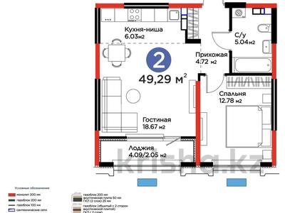 2-бөлмелі пәтер · 49.29 м² · 6/9 қабат, ул. Байдибек би 113/1, бағасы: 35 млн ₸ в Шымкенте, Абайский р-н