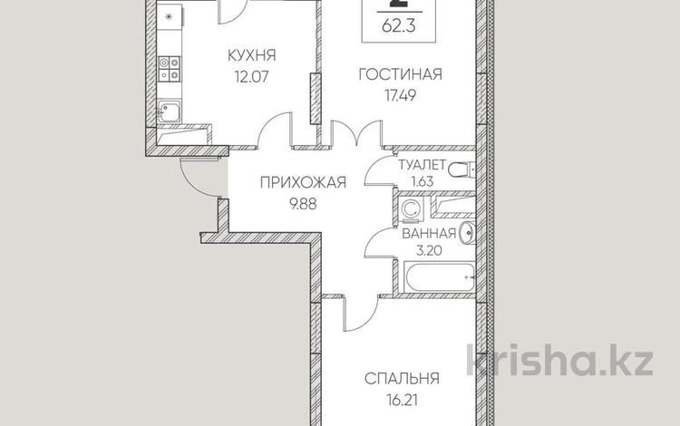2-комнатная квартира, 62.3 м², 8/9 этаж, Розы Баглановой за ~ 24.3 млн 〒 в Астане, Есильский р-н — фото 4