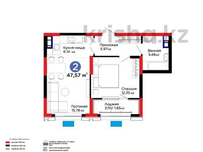 2-комнатная квартира · 48 м², Калдаякова за ~ 23.7 млн ₸ в Шымкенте, Туран р-н