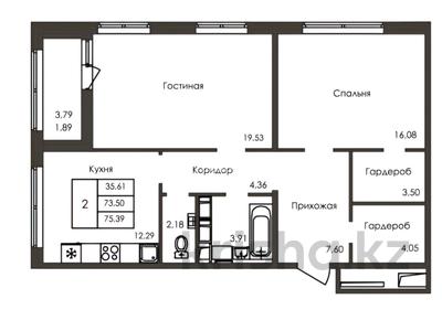 2-бөлмелі пәтер · 75.6 м² · 8/9 қабат, Ахмет Байтурсынулы 4/2 — Сагадат Нурмагамбетов, бағасы: 47 млн ₸ в Астане, Алматы р-н