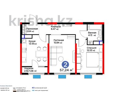 2-комнатная квартира, 57.24 м², 12/12 этаж, Байдибек би за ~ 23.3 млн 〒 в Шымкенте, Аль-Фарабийский р-н