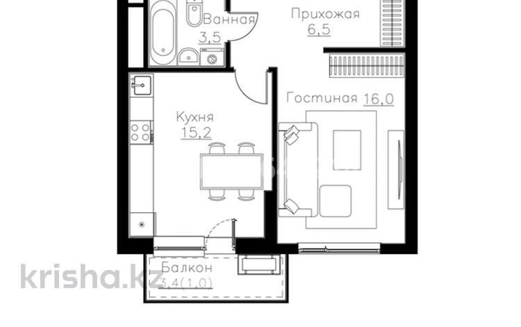1-комнатная квартира · 42.2 м² · 6/12 этаж, Ауэзова 3г/2 за 39 млн ₸ в Алматы, Алмалинский р-н — фото 3