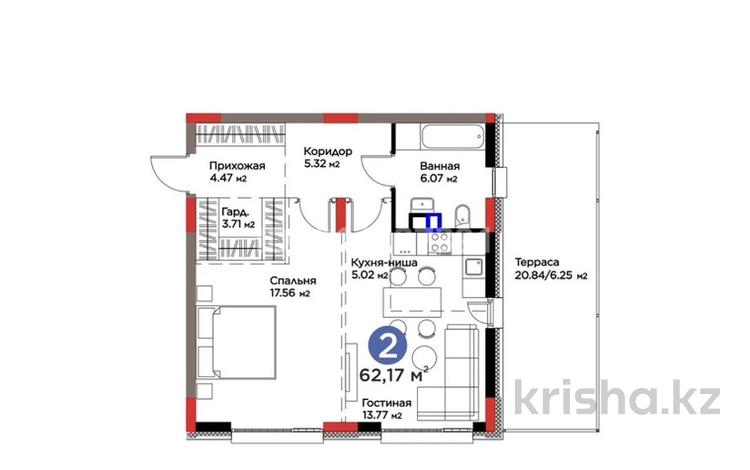 2-бөлмелі пәтер · 62 м² · 2 қабат, Е-314, бағасы: 72 млн ₸ в Астане, Есильский р-н — фото 2