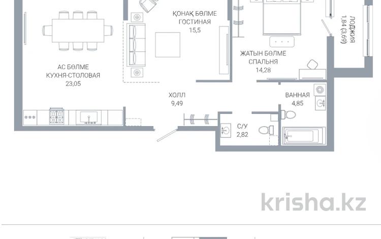 2-бөлмелі пәтер · 71.83 м² · 2/7 қабат, по ул. Ханов Керея и Жанибека, напротив Президентского парка 48 — БЕЗ КОМИССИИ! Выбор по этажам!, бағасы: ~ 53.7 млн ₸ в Астане — фото 2