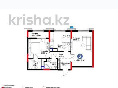 2-бөлмелі пәтер · 66.2 м² · 12/20 қабат, Кайым Мухамедханов 6/1 — 1 ОЧЕРЕДЬ!, бағасы: 66 млн ₸ в Астане, Нура р-н
