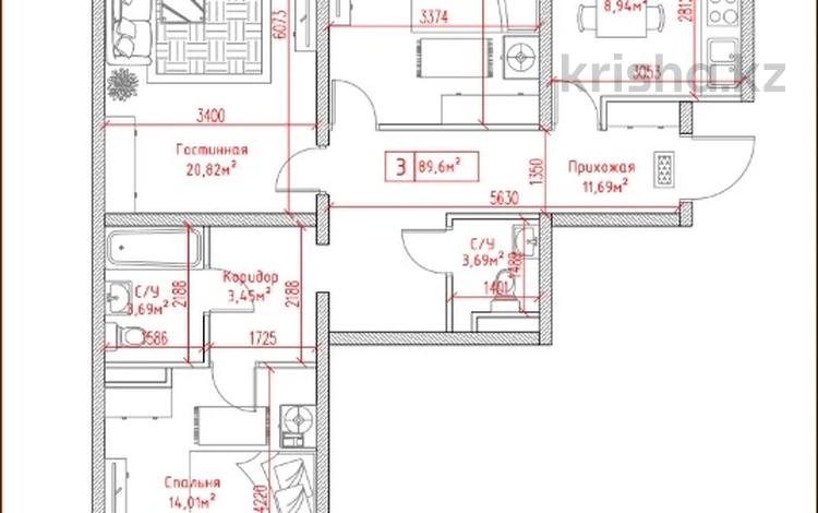 3-комнатная квартира, 89.9 м², 2/5 этаж, ​24-я улица 1/1а — Майлина Хмельницкого за ~ 34.8 млн 〒 в Алматы — фото 4