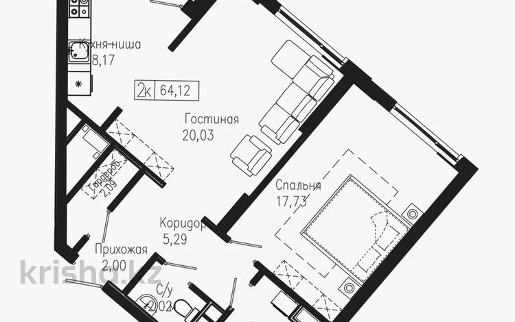 2-комнатная квартира, 65 м², 2/14 этаж, Мангилик Ел 61 — Хусейн бен Талал за 24.5 млн 〒 в Астане, Есильский р-н — фото 2