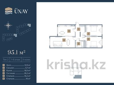 3-бөлмелі пәтер · 95.1 м² · 1/6 қабат, СТ Монтажник, Естай 159, бағасы: ~ 44.7 млн ₸ в 