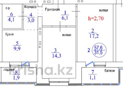 2-бөлмелі пәтер, 57.9 м², 5/9 қабат, Шамши Калдаяков, бағасы: ~ 21.3 млн 〒 в Астане, Алматы р-н