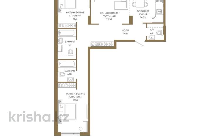 3-бөлмелі пәтер · 97.85 м² · 7/9 қабат, Достык 8/5 — Без комиссии!!! Выбор по этажам!!! Гибкая оплата!!!, бағасы: ~ 71.4 млн ₸ в Астане, Есильский р-н — фото 2