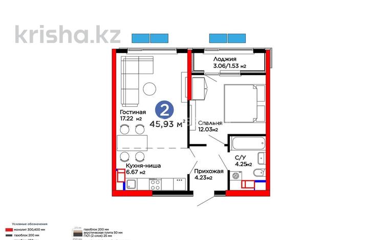 1-комнатная квартира · 46 м² · 12/12 этаж, мкр Акжар, Белжайлау 47а за 33.4 млн ₸ в Алматы, Наурызбайский р-н — фото 2
