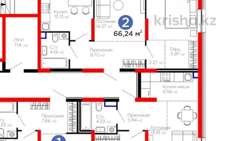 2-бөлмелі пәтер · 66.24 м² · 1/6 қабат, Тараз 8/1, бағасы: 48 млн ₸ в Алматы, Турксибский р-н — фото 2