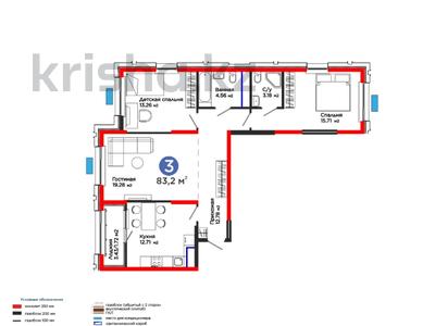 3-комнатная квартира · 84 м², Калдаякова за 39.3 млн ₸ в Шымкенте, Туран р-н
