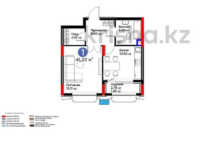 1-комнатная квартира · 41 м² · 2/9 этаж, Туран 57/6 за 31 млн ₸ в Астане, Нура р-н
