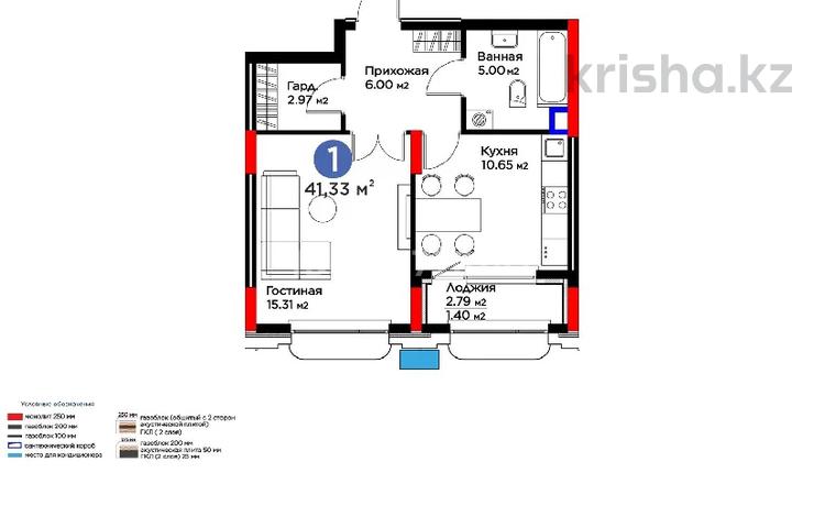 1-комнатная квартира · 41 м² · 2/9 этаж, Туран 57/6 за 31 млн ₸ в Астане, Нура р-н — фото 2