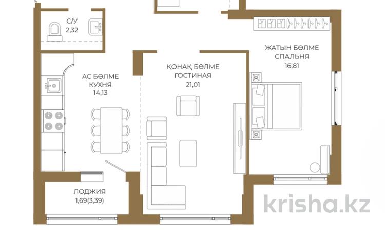 2-бөлмелі пәтер · 73.89 м² · 5/9 қабат, Достык 8/2, бағасы: ~ 52 млн ₸ в Астане — фото 2