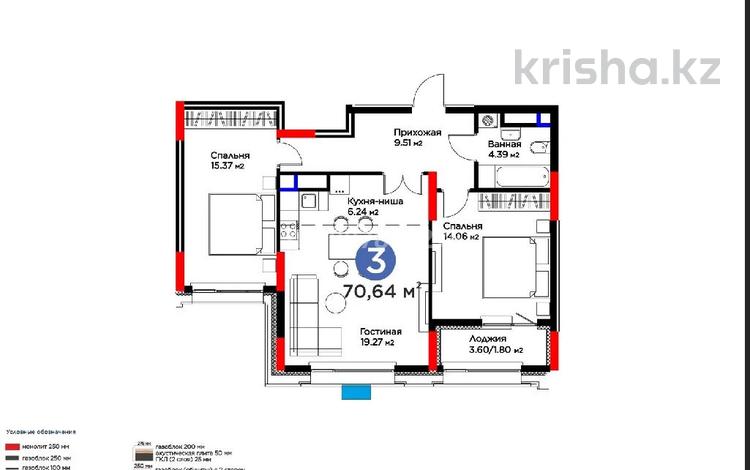 3-комнатная квартира · 70.64 м² · 15/16 этаж, ​Аль-Фараби 3/2 за 61.5 млн ₸ в Астане, Есильский р-н — фото 2