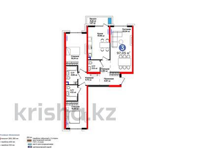 3-комнатная квартира, 97.05 м², 1/12 этаж, Вдоль улицы Рыскулова за ~ 49.5 млн 〒 в Шымкенте, Енбекшинский р-н