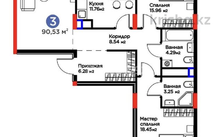 3-бөлмелі пәтер · 90.53 м² · 4/9 қабат, ​Аль-Фараби проспект 73а, бағасы: 52 млн ₸ в Астане, Есильский р-н — фото 2